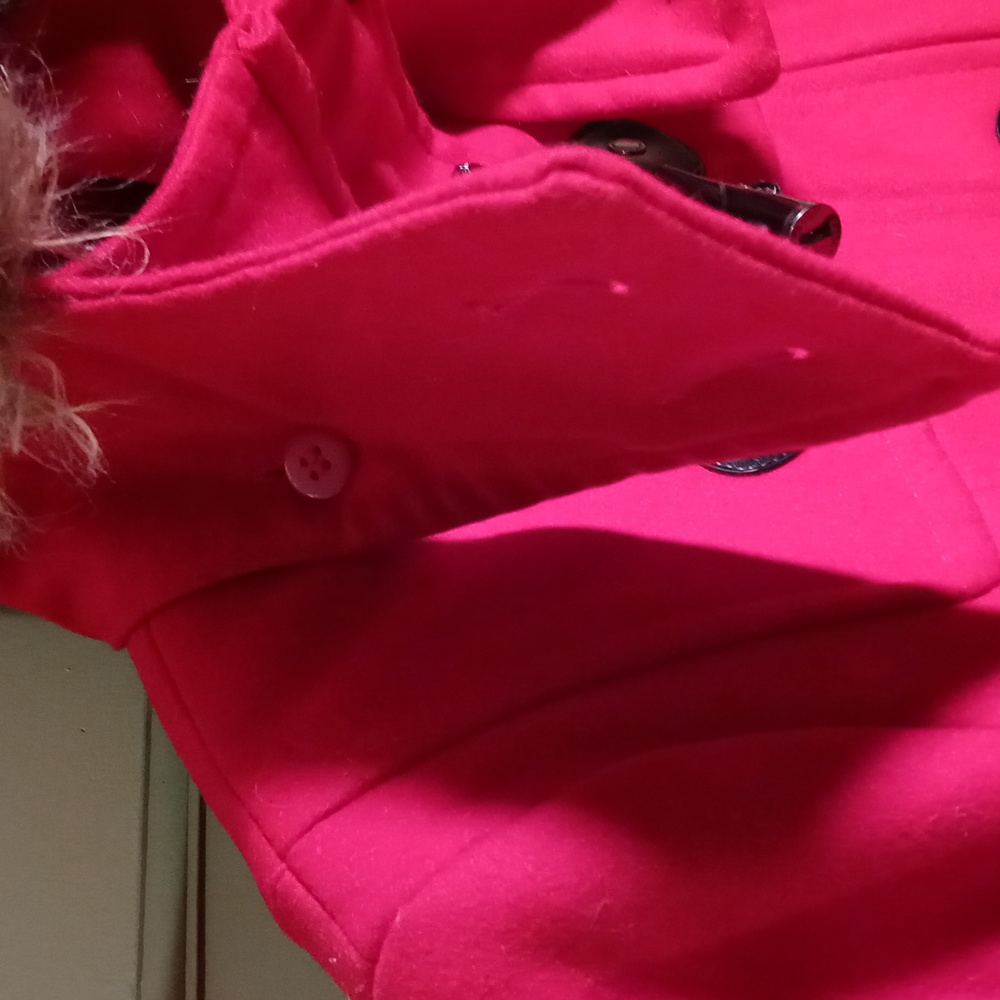 Women's Calvin Klein size 4 red toggle zip wool removable hood Winter coat S - Picture 11 of 17
